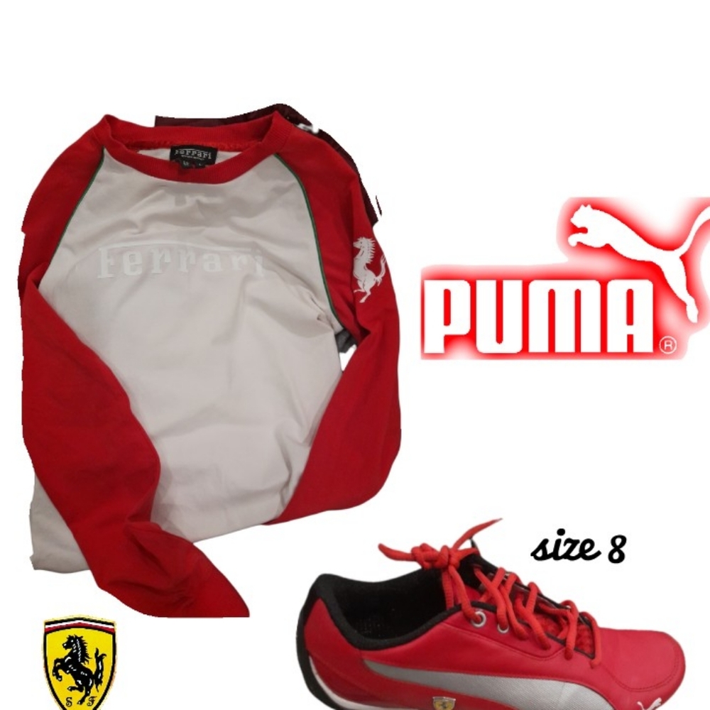Ferrari puma womens large shirt with red Ferrari shoes size 8